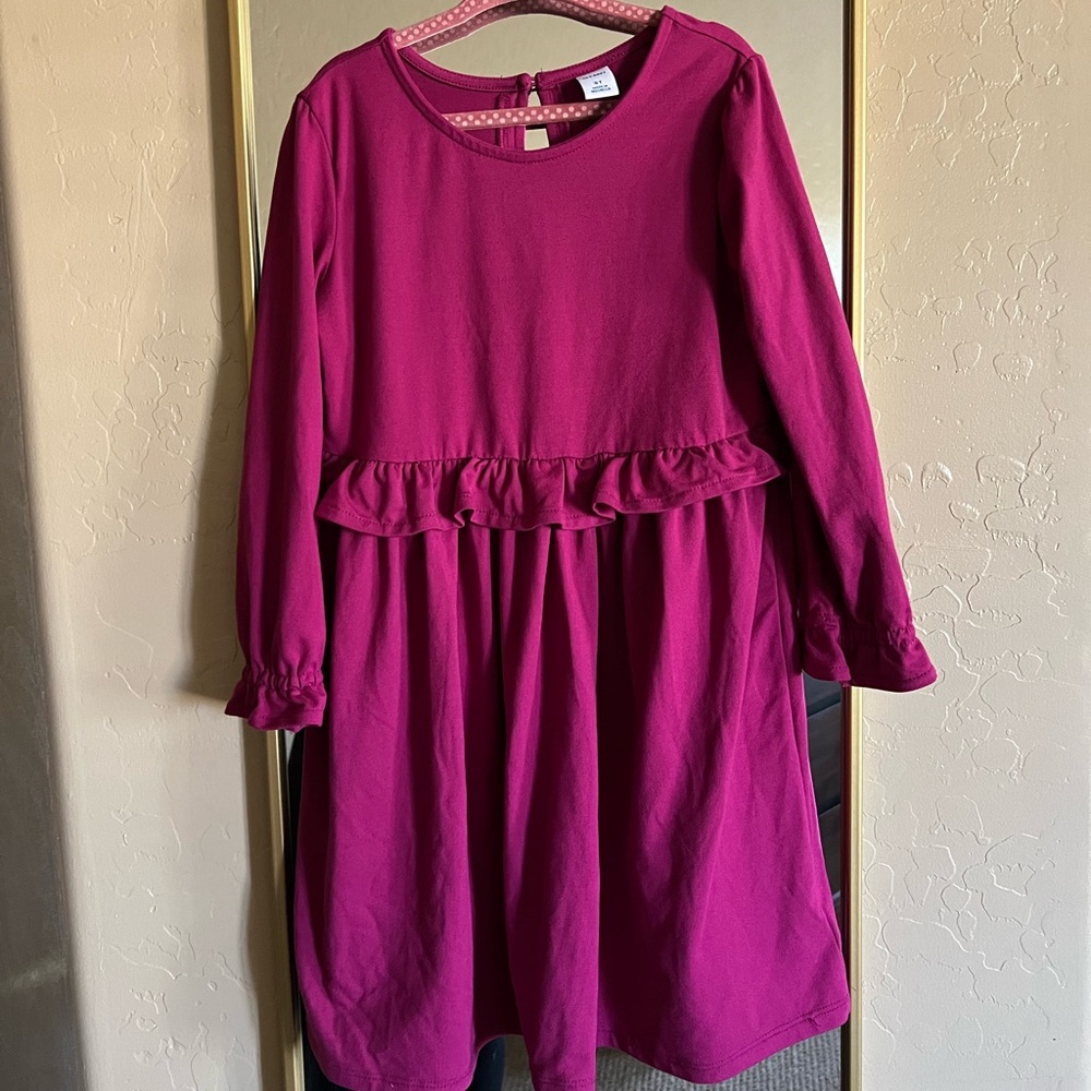 Old Navy Magenta Longsleeve Ruffled Cotton Blend Dress Size 5T